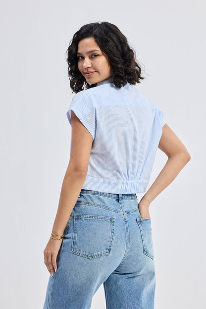 Oversized Crop Shirt in Classic Stripes